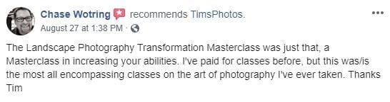 Chase wotring review about tim shields photography transformationmasterclass