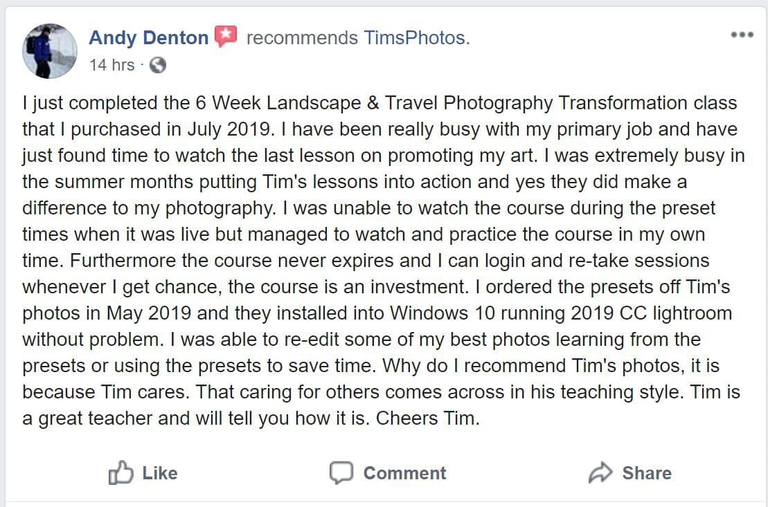 andy denton review about tim shields photography transformationmasterclass
